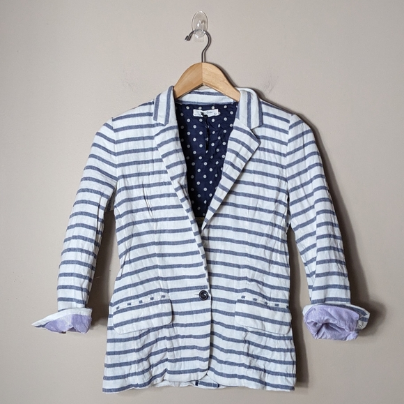 Anthropologie Jackets & Blazers - Anthropologie Navy and White Striped Blazer with Polka-Dot Lining